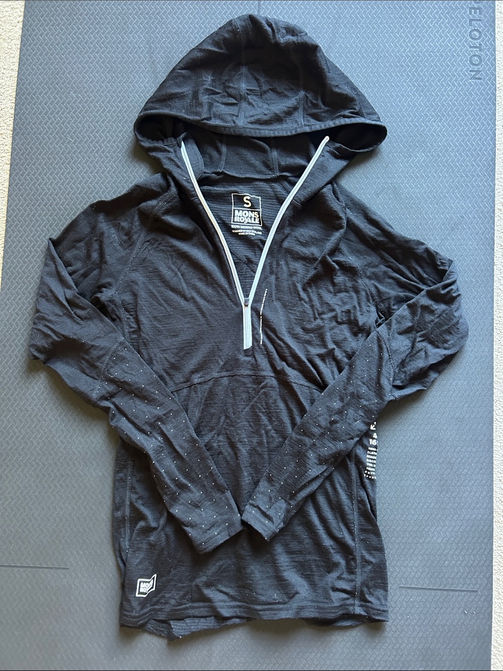 Women’s Mons Royale Black Hooded 1/4 Zip Pullover